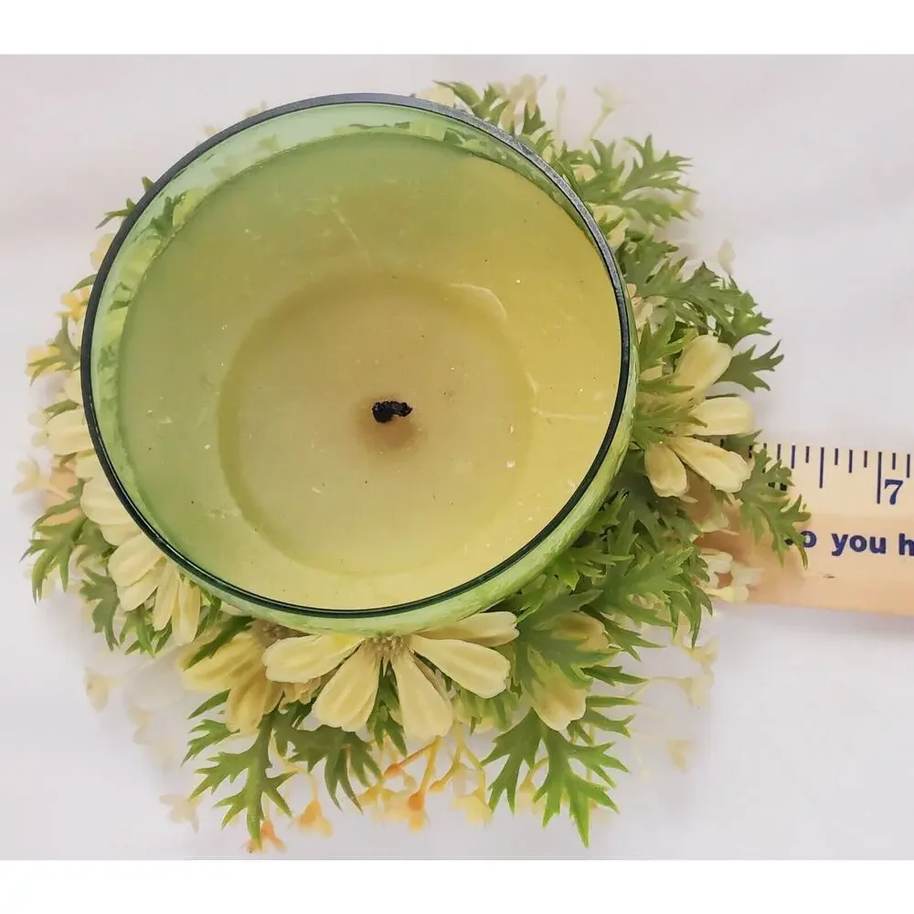 Vintage MCM Green White Mod Flower Plastic Arrangement Floral Ring 70s Hong Kong